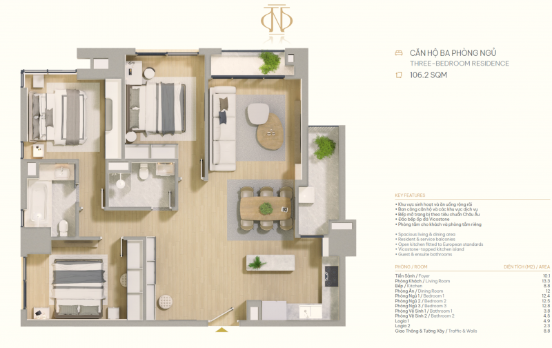 Quỹ căn độc quyền The Nelson Private Residences 2PN từ 83 - 87 m2.